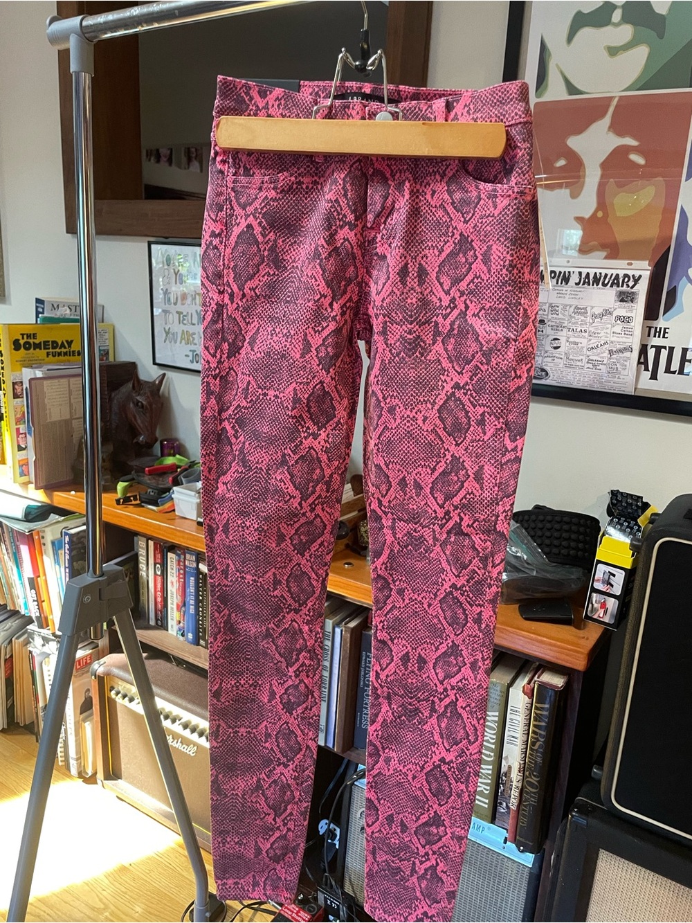 J Brand Pink Snake-Print Skinny Jeans